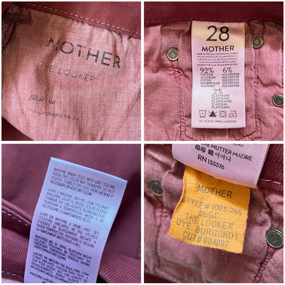 MOTHER THE LOOKER BLOW OUT DYE BURGUNDY DARK RED DISTRESSED STRETCH SKINNY JEANS - Picture 8 of 9